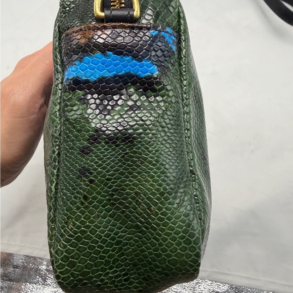 Clare V. Green Snake Embossed Midi Sac Bag with Stripes NEW - Picture 4 of 7